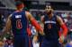 Dec 1, 2013; Auburn Hills, MI, USA; Detroit Pistons center Andre Drummond (0) receives congratulations from small forward Josh Smith (6) in the third quarter against the Philadelphia 76ers at The Palace of Auburn Hills. Detroit won 115-100. Mandatory Credit: Rick Osentoski-USA TODAY Sports