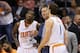 PHOENIX, AZ - DECEMBER 06: Head coach Jeff Hornacek of the Phoenix Suns talks with Eric Bledsoe #2 and Goran Dragic #1 during the NBA game against the Toronto Raptors at US Airways Center on December 6, 2013 in Phoenix, Arizona. The Suns defeated the Raptors 106-97. NOTE TO USER: User expressly acknowledges and agrees that, by downloading and or using this photograph, User is consenting to the terms and conditions of the Getty Images License Agreement. (Photo by Christian Petersen/Getty Images)