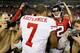 ATLANTA, GA - JANUARY 20: Matt Ryan (R) #2 of the Atlanta Falcons congratulates Colin Kaepernick #7 of the San Francisco 49ers after the 49ers won 28-24 in the NFC Championship game at the Georgia Dome on January 20, 2013 in Atlanta, Georgia. (Photo by Kevin C. Cox/Getty Images)