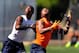 Jul 3, 2013; Beaverton, OR, USA; Montae Nicholson (7) closes in on wide receiver Ermon Lane (11) during the Nike 7on7 elimination play at Nike World Headquarters. Mandatory Credit: Steve Dykes-USA TODAY Sports