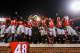 Nov 30, 2013; Atlanta, GA, USA; The Georgia Bulldogs celebrate with fans after beating the Georgia Tech Yellow Jackets at Bobby Dodd Stadium. Georgia won 41-34 in overtime. Mandatory Credit: Daniel Shirey-USA TODAY Sports