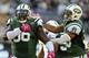 EAST RUTHERFORD, NJ - OCTOBER 13: Defensive end Muhammad Wilkerson #96 of the New York Jets celebrates with teammate Antonio Allen #39 after Wilkerson's sack of quarterback Ben Roethlisberger #7 of the Pittsburgh Steelers in the fourth quarter during a game at MetLife Stadium on October 13, 2013 in East Rutherford, New Jersey. The Steelers defeated the Jets 19-6. (Photo by Rich Schultz /Getty Images)