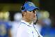 PASADENA, CA - SEPTEMBER 21: Head coach Jim Mora Jr. of the UCLA Bruins looks on uring the game against the New Mexico State Aggies at the Rose Bowl on September 21, 2013 in Pasadena, California. UCLA won 59-13. (Photo by Stephen Dunn/Getty Images)