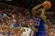GAINESVILLE, FL - DECEMBER 10: Andrew Wiggins #22 of the Kansas Jayhawks attempts a shot over Will Yeguete #15 of the Florida Gators during the game at Stephen C. O'Connell Center on December 10, 2013 in Gainesville, Florida. (Photo by Sam Greenwood/Getty Images)