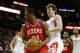 Dec 19, 2012; Houston, TX, USA; Philadelphia 76ers small forward Thaddeus Young (21) posts up on Houston Rockets center Omer Asik (3) during the first quarter at the Toyota Center. Mandatory Credit: Thomas Campbell-USA TODAY Sports