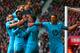 SOUTHAMPTON, ENGLAND - DECEMBER 22: Emmanuel Adebayor (2nd L) of Spurs celebrates with teammates after scoring his team's third goal during the Barclays Premier League match between Southampton and Tottenham Hotspur at St Mary's Stadium on December 22, 2013 in Southampton, England. (Photo by Paul Gilham/Getty Images)