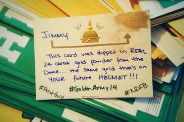 Photo: Notre Dame's “Pot of Gold” Letters Are Actually Dipped in Gold Powder