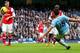MANCHESTER, ENGLAND - DECEMBER 14: Sergio Aguero of Manchester City scores the opening goal during the Barclays Premier League match between Manchester City and Arsenal at Etihad Stadium on December 14, 2013 in Manchester, England. (Photo by Clive Brunskill/Getty Images)
