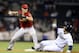 Sep 25, 2013; San Diego, CA, USA; Arizona Diamondbacks shortstop Chris Owings (16) records a force out at second ahead of the slide by San Diego Padres catcher Rene Rivera (44) during the fifth inning against the San Diego Padres at Petco Park. Mandatory Credit: Christopher Hanewinckel-USA TODAY Sports