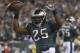 Dec 22, 2013; Philadelphia, PA, USA; Philadelphia Eagles running back LeSean McCoy (25) celebrates after scoring a touchdown during the first quarter at Lincoln Financial Field. Mandatory Credit: Tommy Gilligan-USA TODAY Sports