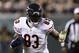 Dec 22, 2013; Philadelphia, PA, USA; Chicago Bears tight end Martellus Bennett (83) looks to stiff arm Philadelphia Eagles linebacker DeMeco Ryans (59) during the second quarter at Lincoln Financial Field. Mandatory Credit: Howard Smith-USA TODAY Sports