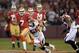 Dec 23, 2013; San Francisco, CA, USA; San Francisco 49ers quarterback Colin Kaepernick (7) scrambles from Atlanta Falcons linebacker Paul Worrilow (55) and safety William Moore (25) in the final regular season game at Candlestick Park. Mandatory Credit: Kirby Lee-USA TODAY Sports
