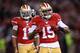 SAN FRANCISCO, CA - DECEMBER 23: Michael Crabtree #15 of the San Francisco 49ers celebrates after gaining twenty-two yards on a pass play against the Atlanta Falcons during the third quarter at Candlestick Park on December 23, 2013 in San Francisco, California. The 49ers won the game 34-24. (Photo by Thearon W. Henderson/Getty Images)