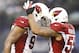 Dec 22, 2013; Seattle, WA, USA; Arizona Cardinals defensive end Calais Campbell (93) celebrates a sack against the Seattle Seahawks with Arizona Cardinals outside linebacker John Abraham (55) during the fourth quarter at CenturyLink Field. Mandatory Credit: Joe Nicholson-USA TODAY Sports