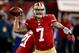 SAN FRANCISCO, CA - DECEMBER 23: Quarterback Colin Kaepernick #7 of the San Francisco 49ers passes against the Atlanta Falcons during a game at Candlestick Park on December 23, 2013 in San Francisco, California. (Photo by Stephen Dunn/Getty Images)