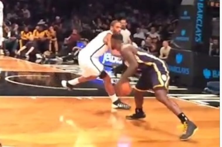 Courtside View of Lance Stephenson Crossing Up Alan Anderson