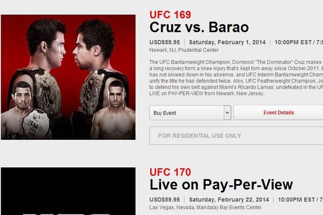 UFC Website Lists Continued PPV Price Hike for UFC 169, 170