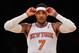 NEW YORK, NY - DECEMBER 16: Carmelo Anthony #7 of the New York Knicks looks on during the second half against the Washington Wizards at Madison Square Garden on December 16, 2013 in New York City. NOTE TO USER: User expressly acknowledges and agrees that, by downloading and/or using this photograph, user is consenting to the terms and conditions of the Getty Images License Agreement. The Wizards defeat the Knicks 102-101. (Photo by Maddie Meyer/Getty Images)