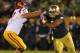 SOUTH BEND, IN - OCTOBER 19: Stephon Tuitt #7 of the Notre Dame Fighting Irish rushes against Kevin Graf #77 of the University of Southern California Trojans at Notre Dame Stadium on October 19, 2013 in South Bend, Indiana. Notre Dame defeated USC 14-10. (Photo by Jonathan Daniel/Getty Images)