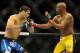Jul 6, 2013; Las Vegas, NV, USA; Chris Weidman, blue shorts, defeated Anderson Silva (yellow shorts) in the second round with a TKO in their Middleweight Chamionship Bout at the MGM Grand Garden Arena. Mandatory Credit: Jayne Kamin-Oncea-USA TODAY Sports