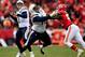 KANSAS CITY, MO - NOVEMBER 24: Guard Chad Rinehart #78 of the San Diego Chargers blocks linebacker Dezman Moses #54 of the Kansas City Chiefs as quarterback Philip Rivers #17 looks to pass during the game at Arrowhead Stadium on November 24, 2013 in Kansas City, Missouri. (Photo by Jamie Squire/Getty Images)