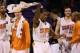 PHOENIX, AZ - DECEMBER 23: Eric Bledsoe #2 of the Phoenix Suns celebrates on the bench during the final moments of the NBA game against the Los Angeles Lakers at US Airways Center on December 23, 2013 in Phoenix, Arizona. The Suns defeated the Lakers 117-90. NOTE TO USER: User expressly acknowledges and agrees that, by downloading and or using this photograph, User is consenting to the terms and conditions of the Getty Images License Agreement. (Photo by Christian Petersen/Getty Images)