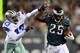 PHILADELPHIA, PA - NOVEMBER 11: Gerald Sensabaugh #43 of the Dallas Cowboys shoves LeSean McCoy #25 of the Philadelphia Eagles out of bounds on November 11, 2012 at Lincoln Financial Field in Philadelphia, Pennsylvania.The Dallas Cowboys defeated the Philadelphia Eagles 38-23. (Photo by Elsa/Getty Images)