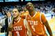 CHAPEL HILL, NC - DECEMBER 18: Javan Felix #3 and Damarcus Croaker #5 of the Texas Longhorns leave the floor after a win over the North Carolina Tar Heels at the Dean Smith Center on December 18, 2013 in Chapel Hill, North Carolina. Texas won 86-83. (Photo by Grant Halverson/Getty Images)
