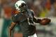MIAMI GARDENS, FL - NOVEMBER 09: Allen Hurns #1 of the Miami Hurricanes celebrates a touchdown during a game against the Miami Hurricanes at Sun Life Stadium on November 9, 2013 in Miami Gardens, Florida. (Photo by Mike Ehrmann/Getty Images)
