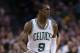 Jan 24, 2013; Boston, Massachusetts, USA; Boston Celtics point guard Rajon Rondo (9) brings the ball up court during the third quarter against the New York Knicks at TD Banknorth Garden. The New York Knicks won 89-86. Mandatory Credit: Greg M. Cooper-USA TODAY Sports