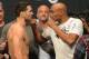 Dec 27, 2013; Las Vegas, NV, USA; Chris Weidman and Anderson Silva face off at the weigh-in for their UFC Middleweight Title Fight at MGM Grand Garden Arena. Mandatory Credit: Jayne Kamin-Oncea-USA TODAY Sports