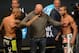 Dec 27, 2013; Las Vegas, NV, USA; Dustin Poirier (left) and Diego Brandao face off for their UFC Featherweight Bout on December 28 at the MGM Grand Garden Arena. Mandatory Credit: Jayne Kamin-Oncea-USA TODAY Sports
