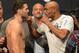 Dec 27, 2013; Las Vegas, NV, USA; Chris Weidman and Anderson Silva face off at the weigh-in for their UFC Middleweight Title Fight at MGM Grand Garden Arena. Mandatory Credit: Jayne Kamin-Oncea-USA TODAY Sports