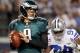 ARLINGTON, TX - DECEMBER 02: Quarterback Nick Foles #9 of the Philadelphia Eagles looks for an open receiver under pressure from outside linebacker DeMarcus Ware #94 of the Dallas Cowboys at Cowboys Stadium on December 2, 2012 in Arlington, Texas. (Photo by Tom Pennington/Getty Images)