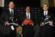 Jan 18, 2013; Jacksonville FL, USA; Jacksonville Jaguars head coach Gus Bradley, owner Shad Khan and general manager Dave Caldwell pose for photos after at a press conference at EverBank Field. Mandatory Credit: Phil Sears-USA TODAY Sports