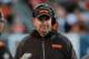 Nov 3, 2013; Cleveland, OH, USA; Cleveland Browns head coach Rob Chudzinski walks the sidelines during the first quarter against the Baltimore Ravens at FirstEnergy Stadium. Mandatory Credit: Ken Blaze-USA TODAY Sports