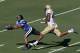 Sep 14, 2013; Durham, NC, USA; Duke Blue Devils cornerback Ross Cockrell (6) intercepts the ball in front of Georgia Tech Yellow Jackets wide receiver Darren Waller (88) at Wallace Wade Stadium. Mandatory Credit: Mark Dolejs-USA TODAY Sports