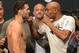 Dec 27, 2013; Las Vegas, NV, USA; Chris Weidman and Anderson Silva face off at the weigh-in for their UFC Middleweight Title Fight at MGM Grand Garden Arena. Mandatory Credit: Jayne Kamin-Oncea-USA TODAY Sports