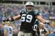 Dec 22, 2013; Charlotte, NC, USA; Carolina Panthers middle linebacker Luke Kuechly (59) reacts in the fourth quarter. The Panthers defeated the Saint 17-13 at Bank of America Stadium. Mandatory Credit: Bob Donnan-USA TODAY Sports