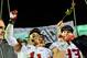 Dec 7, 2013; Tempe, AZ, USA; Stanford Cardinal linebacker Shayne Skov (11) and linebacker Trent Murphy (93) celebrate after beating the Arizona State Sun Devils 38-14 at Sun Devil Stadium. Mandatory Credit: Matt Kartozian-USA TODAY Sports