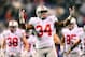 Dec 7, 2013; Indianapolis, IN, USA; Ohio State Buckeyes running back Carlos Hyde (34) pumps up the crowd prior to the 2013 Big 10 Championship game against the Michigan State Spartans at Lucas Oil Stadium. Mandatory Credit: Andrew Weber-USA TODAY Sports