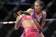 April 13, 2013; Las Vegas, NV, USA; Cat Zingano hits Miesha Tate during the TUF 17 Finale at the Mandalay Bay Events Center. Mandatory Credit: Gary A. Vasquez-USA TODAY Sports