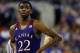 Dec 10, 2013; Gainesville, FL, USA; Kansas Jayhawks guard Andrew Wiggins (22) reacts against the Florida Gators during the second half at Stephen C. O'Connell Center. Florida Gators defeated the Kansas Jayhawks 67-61. Mandatory Credit: Kim Klement-USA TODAY Sports