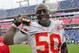 NASHVILLE, TN - OCTOBER 6: Justin Houston #50 of the Kansas City Chiefs celebrates after the game against the Tennessee Titans at LP Field on October 6, 2013 in Nashville, Tennessee. (Photo by Scott Cunningham/Getty Images)