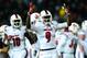 Dec 5, 2013; Cincinnati, OH, USA; Louisville Cardinals wide receiver DeVante Parker (9) celebrates after catching a pass for a touchdown during the first quarter against the Cincinnati Bearcats at Nippert Stadium. Mandatory Credit: Andrew Weber-USA TODAY Sports