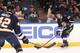 ST. LOUIS, MO - DECEMBER 07: Kevin Shattenkirk #22 of the St. Louis Blues handles the puck against the Anaheim Ducks during an NHL game on December 7, 2013 at Scottrade Center in St. Louis, Missouri. (Photo by Mark Buckner/NHLI via Getty Images)