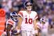 INDIANAPOLIS - SEPTEMBER 19: Eli Manning #10 of the New York Giants shows some frustration during the NFL game against the Indianapolis Colts at Lucas Oil Stadium on September 19, 2010 in Indianapolis, Indiana. (Photo by Andy Lyons/Getty Images)