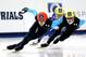SALT LAKE CITY, UT - JANUARY 04: J.R. Celski #705 (red helmet) skates in the second men's 500 meter semifinal during the U.S. Olympic Short Track Trials at the Utah Olympic Oval on January 4, 2014 in Salt Lake City, Utah. (Photo by Matthew Stockman/Getty Images)