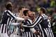 TURIN, ITALY - JANUARY 05: Mirko Vucinic of FC Juventus (C) celebrates scoring the third goal during the Serie A match between Juventus and AS Roma at Juventus Arena on January 5, 2014 in Turin, Italy. (Photo by Claudio Villa/Getty Images)