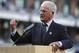 SAN DIEGO, CA - SEPTEMBER 15: San Diego Padres broadcaster Jerry Coleman speaks as he's honored at Jerry Coleman Day before a baseball game between the San Diego Padres and the Colorado Rockies at Petco Park on September 15, 2012 in San Diego, California. (Photo by Denis Poroy/Getty Images)